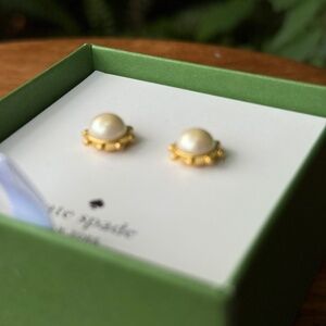 Kate Spade New York Imitation Pearl Gold Tone CZ 'Flying Colors' Stud Earrings